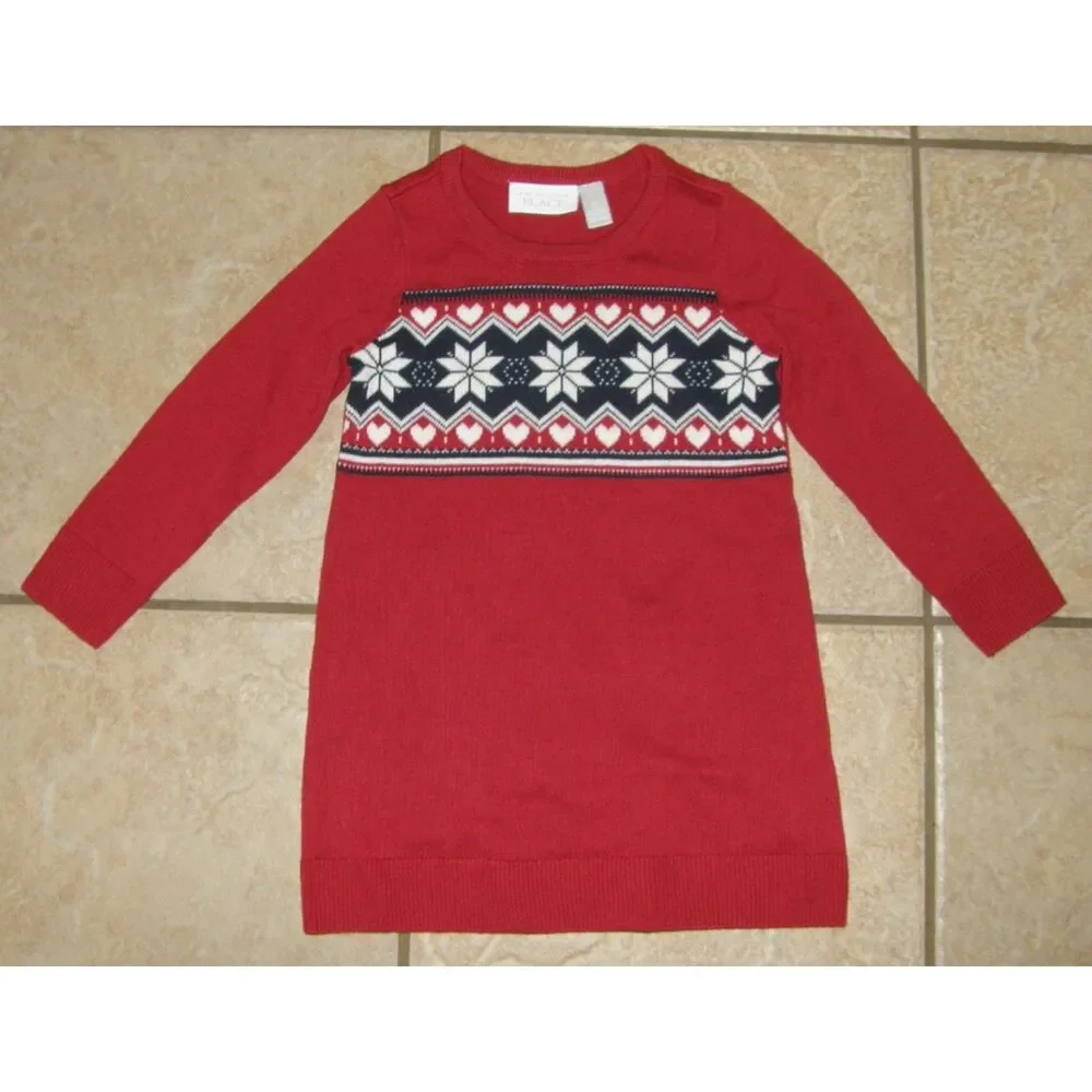 TCP Red Fair Isle Sz 3 Toddler Long Sleeve Crew Neck Holiday Sweater Dress NEW